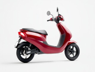 Studio shot of a red electric scooter on a white background, showcasing its sleek design and modern features