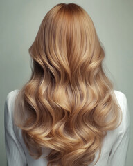 Fototapeta premium stunning view of long, wavy blonde hair cascading down back, showcasing its shine and texture. soft waves create elegant and graceful appearance