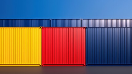 A vibrant wall featuring colorful shipping containers in yellow, red, and blue, set against a clear sky, creating a modern, artistic appearance.cargo management warehouse scheduling