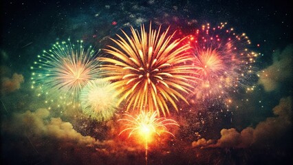 Fototapeta premium Vintage Fireworks Night Photography: Exploding Starburst Display