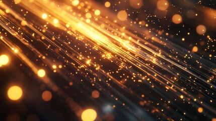 Fototapeta premium Bright abstract golden lights with lens flares crossing diagonally in motion, evoking a sense of energy and movement. Modern digital technology and innovation concept