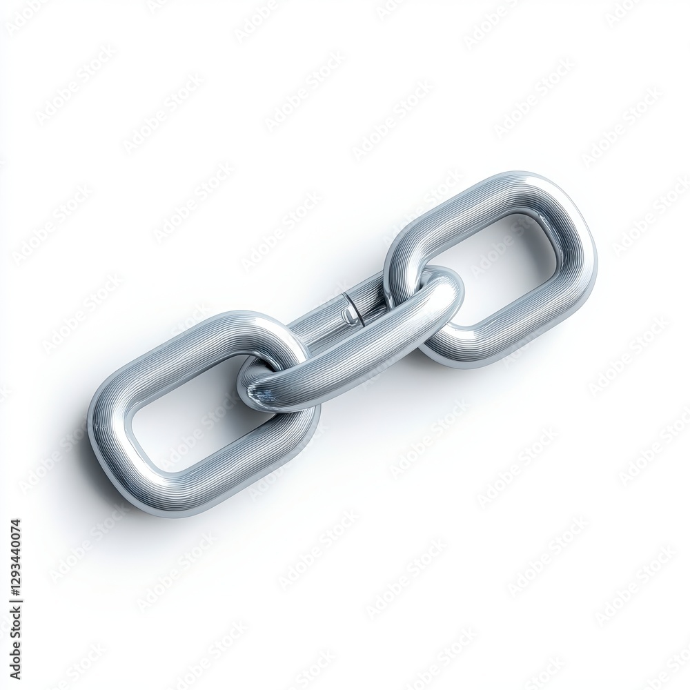 Aufkleber close up view of three metallic silver chain links interlocked on a white background. the links have