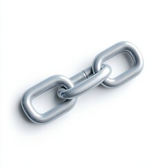 Obraz premium Close up view of three metallic silver chain links interlocked on a white background. The links have a textured surface