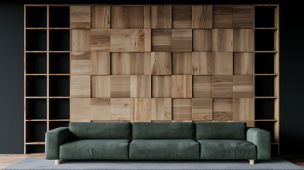 Modern Living Room with Wooden Wall and Sofa