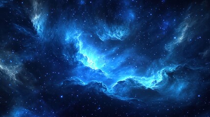 Fototapeta premium Blue nebula cosmic clouds, starry night sky, space background, astronomy