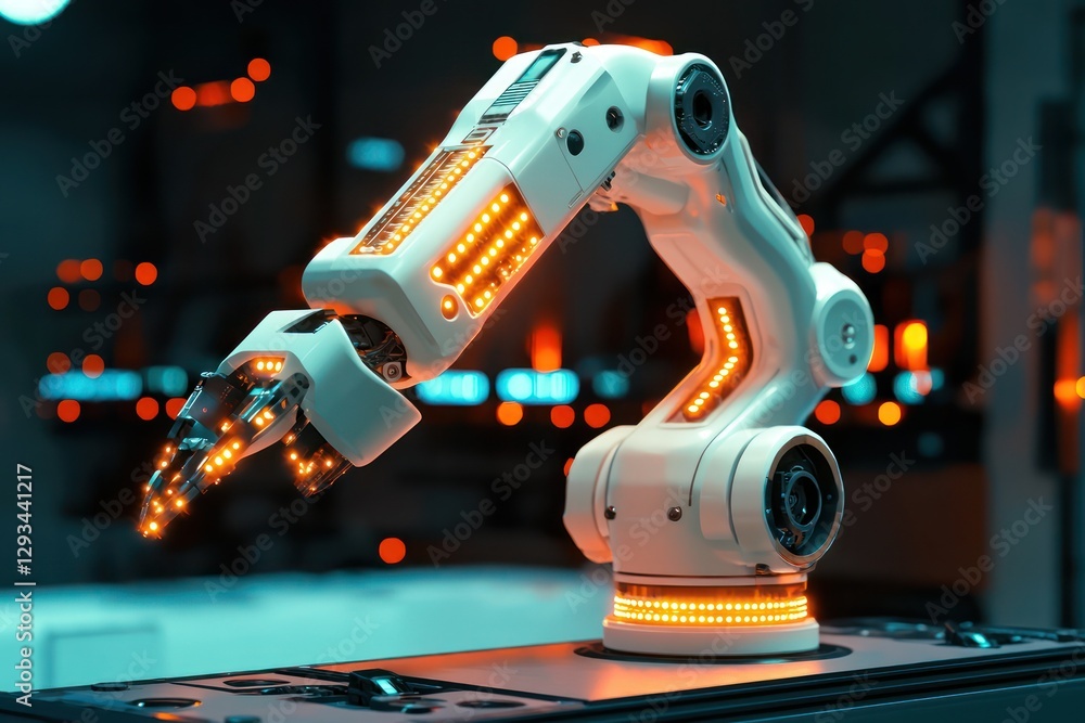 Poster glowing processors and ai intelligence enhance an advanced robotic system for precision tasks.