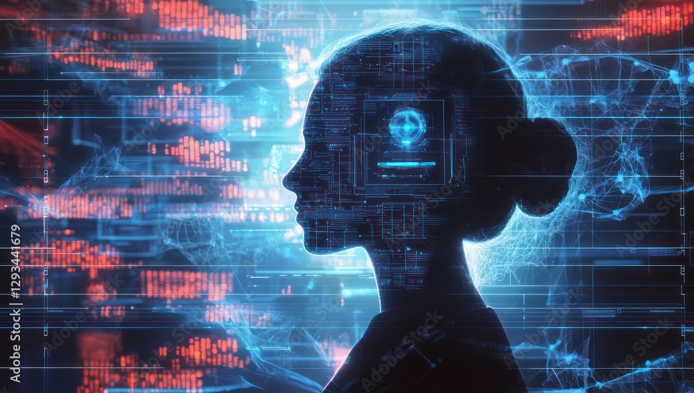 Poster legal and ethical ai frameworks depicted in a futuristic setting using interactive designs.