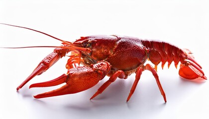 Crayfish Isolated on White Background Vivid Red Crustacean Striking Against Pure Whiteness, Showcasing Intricate Legs and Claws in High Definition