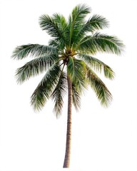 Obraz premium Single coconut palm tree isolated on white background. High-resolution image ideal for various design projects.