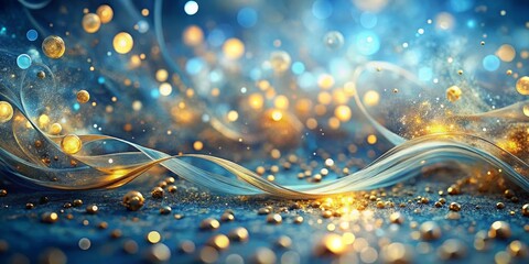 Abstract Blue and Gold Background with Glowing Particles and Swirls