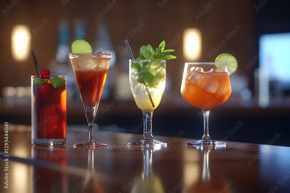 Poster elegant assortment of refreshing cocktails displayed on a bar counter
