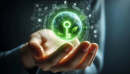 Business Hand Holding Glowing Key &ndash; Symbol of Success, Opportunity, and Innovation.