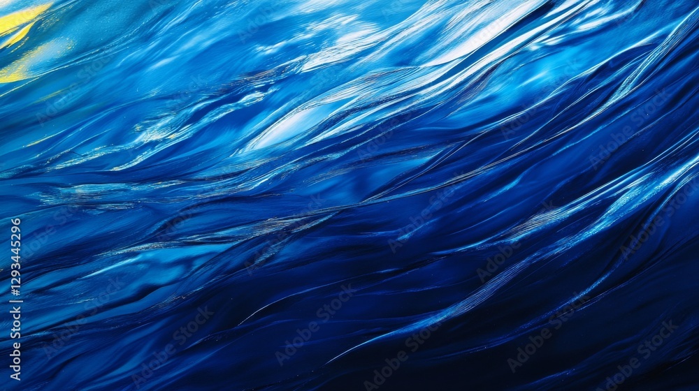 Poster dynamic abstract blue and yellow ocean wave pattern, swirling water effect. abstract art and nature 