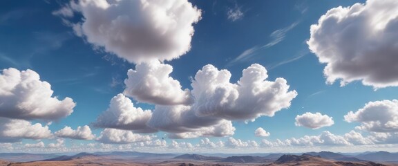 vast expanse of clear sky with few white puffy clouds, puffy, expanse