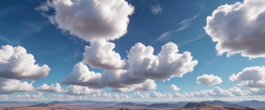 vast expanse of clear sky with few white puffy clouds, puffy, expanse