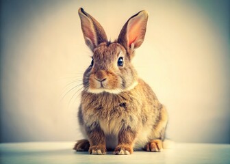 Obraz premium Vintage Photo of Adorable Rabbit Sitting on White Background - High Resolution Stock Image