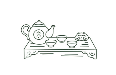 Editable Vector Illustration of Tea Ceremony Set