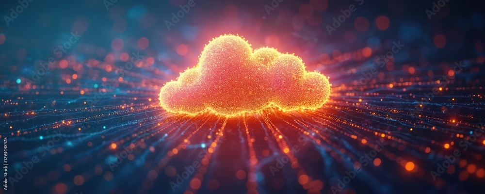 Poster abstract digital background showing cloud tech with glowing lights, interconnected connections. conc