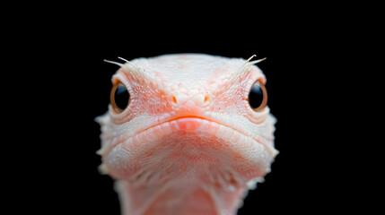 Albino lizard portrait, close-up, black background, reptile study
