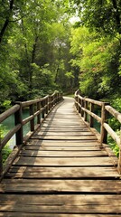 Weathered wooden bridge spanning a river or stream , outdoor landscape, rustic structure