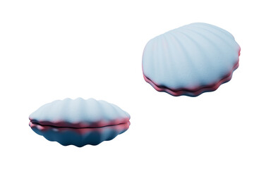 Blue scallop shell with cartoon style, 3d rendering.