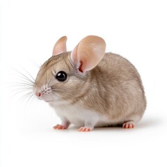 Obraz premium Close up of an adorable light brown rodent with large ears and whiskers, sitting against a bright white background. 