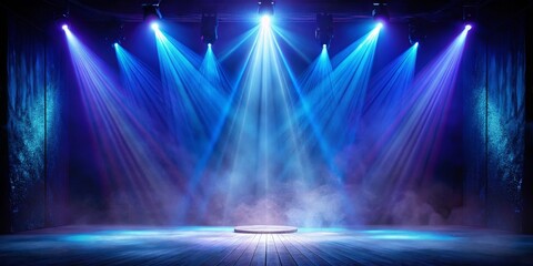 Dramatic Stage Lighting with Colorful Spotlights and Fog Effects