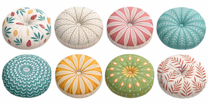 set of different round pillows grid system isolated png image