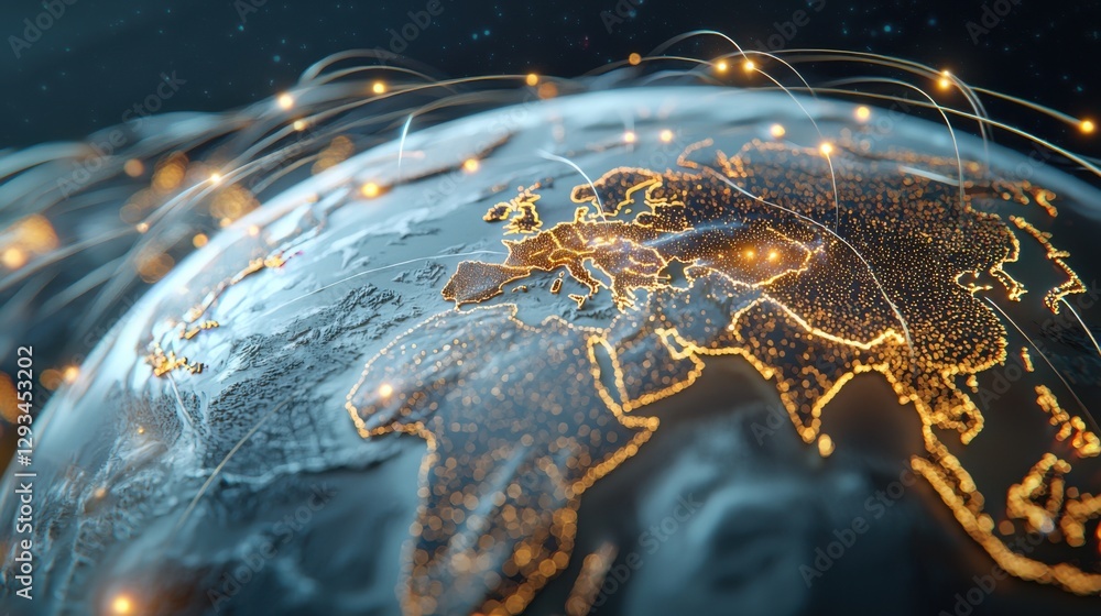 Poster digital rendering of global network map with gigapixel standard