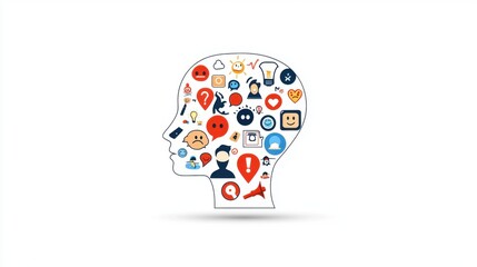 Simplified Digital Concept of Human Head with Icons Representing Ideas