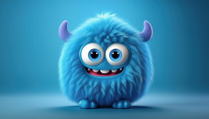 3D Cute Blue Furry Monster in a Whimsical Cartoon World, Exuding Playful Enchantment and Joyful Energy.