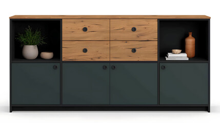 Modern Wooden And Green Cabinet With Storage Units