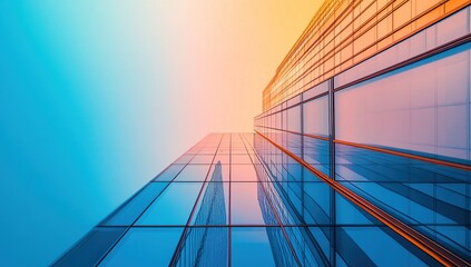 Modern Glass Building at Sunset: Blue and Orange Hues