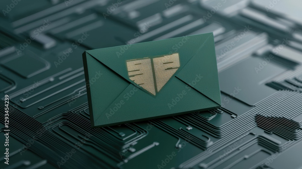 Aufkleber marketing automation lead efficiency concept. green envelope with a heart design on a circuit board 