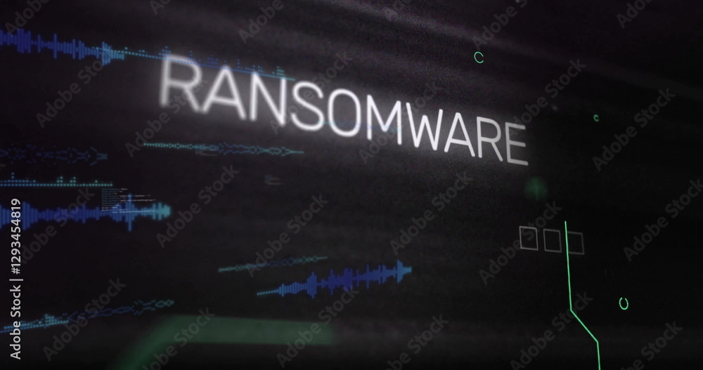 Poster image of ransomware text over network of connections with data