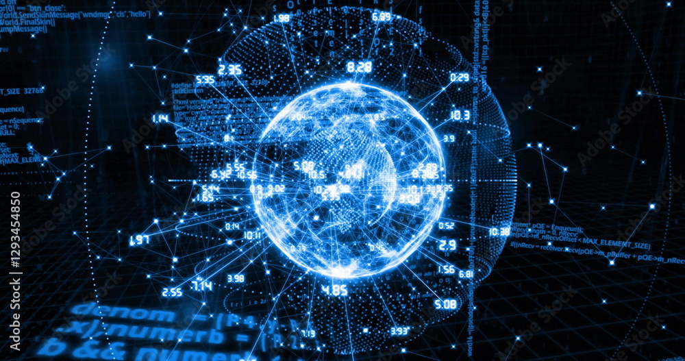 Poster image of network of connections and data processing over globe