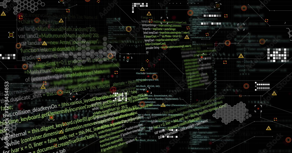 Poster image of shapes moving over data processing