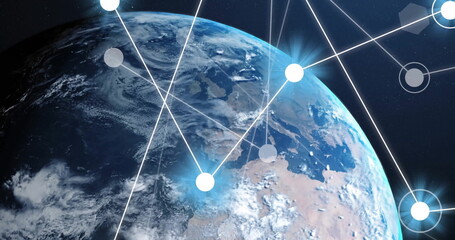 Image of network of connections over globe