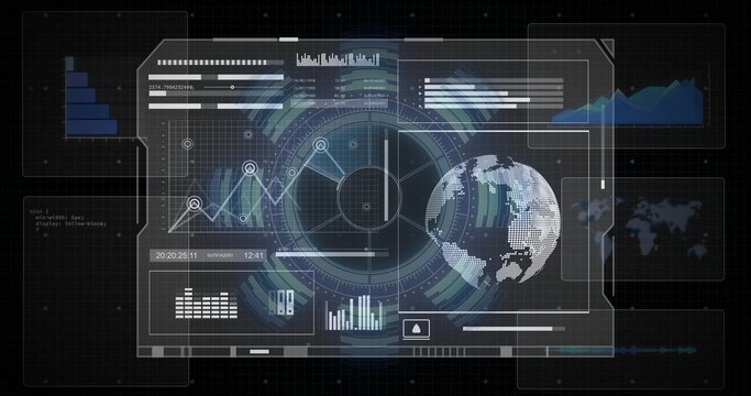 Image of globe and data processing over screen