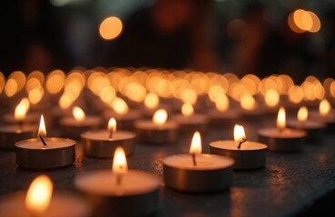 Candlelight vigil with burning candles on National Overdose Awareness Day. Memorial gathering, tribute to lives lost, moments of reflection, hope, respect, community, support during ceremony.