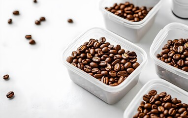 Fototapeta premium Roasted Coffee Beans in Clear Plastic Containers