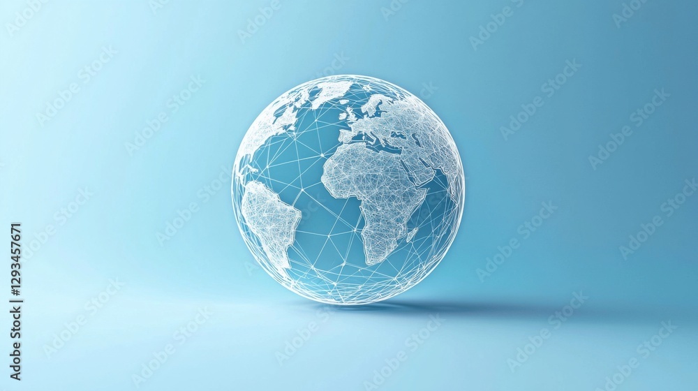 Poster digital globe icon with network lines on light blue background