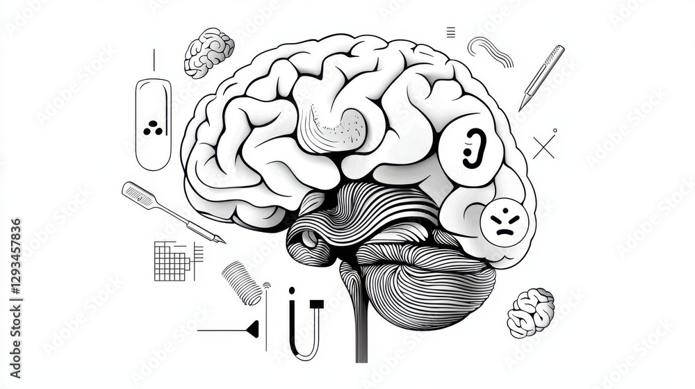 Aufkleber abstract monochrome vector art representation of human brain functions