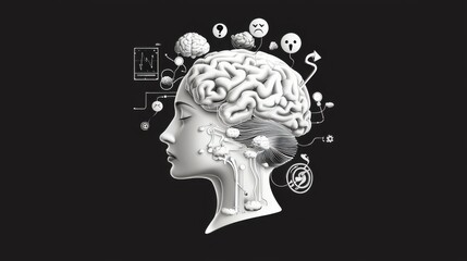 Monochrome Vector Art Representation of Human Brain with Emotions