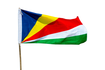 Photo of a Seychelles flag on a pole, isolated on tranparent or white  background, png