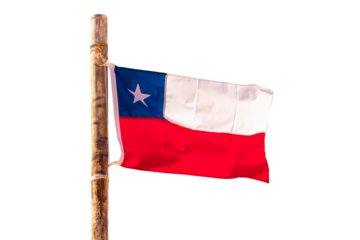 Photo of a Chilean flag on a pole isolated on transparent or white background, png