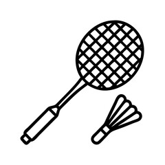 badminton shuttlecock and racket icon, badminton shuttlecock and racket line art - simple line art of badminton shuttlecock and racket, perfect for badminton shuttlecock and racket logos and icons