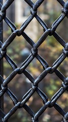 Fototapeta premium Black metal fence, garden view