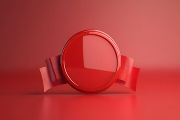 Red blank Award badge featuring a ribbon banner, Stylish collection of red ribbon banners, ideal for decorating gifts, birthday celebrations, and Christmas events