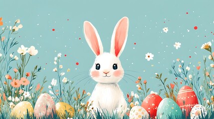 Easter bunny flowers eggs spring greeting